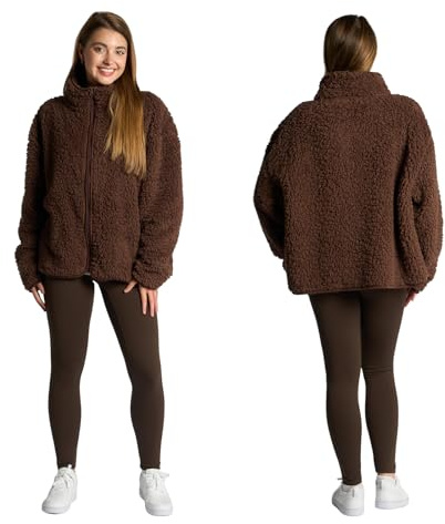 OHS Ladies Fleece Jackets Full Zip, Teddy Fleece Jacket Women Soft Cosy Warm Winter Womens Clothing Ladies Jackets Sweatshirt Fleece Top Long Sleeve Pullover for Travel Hiking, Chocolate Brown - L/XL