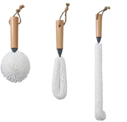 3 Pcs Cleaning Bottle Brush Set, Decanter Cleaning Brush, Multifunctional Household Cleaning Brush Tool, Wood Handle Bottle Brush, for Washing Multiple cup types