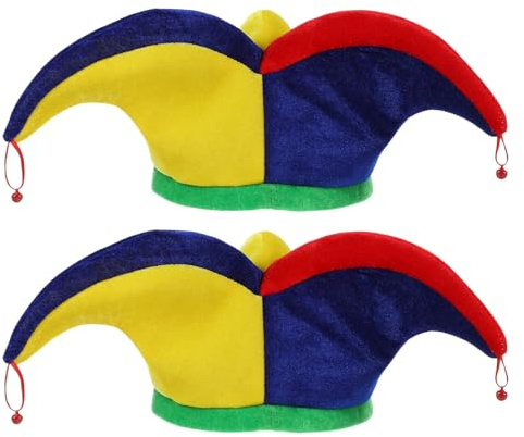 CONGARTENO 2 Stück Lustiger Clownhut mit Glocken Bunte Karnevalskappe für Erwachsene Langlebiges Material für Party Cosplay Halloween Fasching und Bühnenauftritte