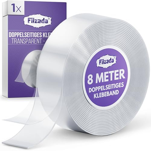 Filzada® 8 Meter Doppelseitiges Klebeband Extra Stark 20x1mm - Nano Tape | Nanoklebeband Transparent spurlos ablösbar - Klebeband Doppelseitig extra stark - zuschneidbar - Nanotape Transparent