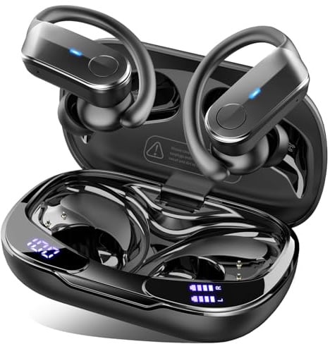 Ordtop Bluetooth 5.4 Kopfhörer Sport, 70H In Ear Kopfhörer Bluetooth mit 4 Noise Cancelling Mics, IPX8 Wasserdicht Ohrhörer mit Ohrhaken, HiFi Stereo Tiefer Bass Kabellose Kopfhörer, Android/iOS
