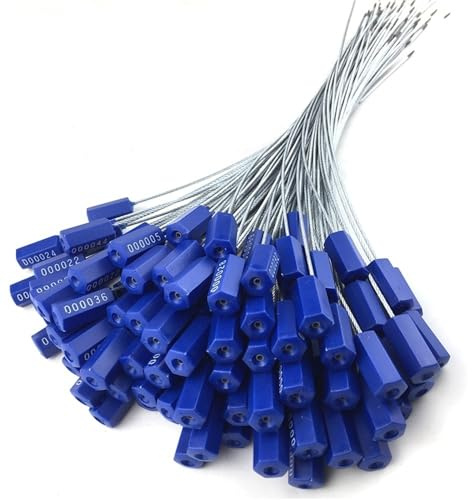 Sicherheitsplomben aus Stahldraht 100 Stück 50 cm lange selbstsichernde Stahldrahtplomben, Kabelbinder mit Metalldrahtblockade, Sicherheitsplomben for Container(Blue)