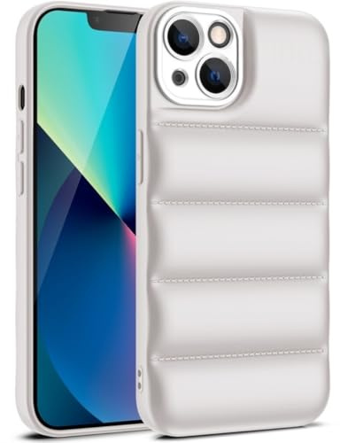 GSASMU Luxuriöse Daunenjacken-Handyhülle für iPhone 17 16 15 14 13 12 11 Pro Xs Max X Xr 7 8 Plus, die Puffer Case Soft Silicone Shockproof Cover (für iPhone 14 Pro/W-Elfenbeinweiß)