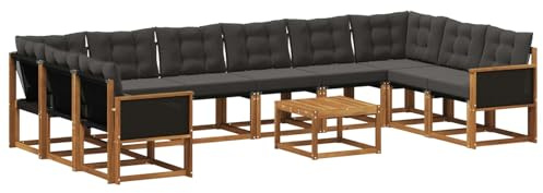vidaXL Outdoor-Sofagarnitur mit Kissen 11 pcs Natürlich und Schwarz, Garten-Sofa, modernes Outdoor-Satz, haltbare Terrassenmöbel, perfekte Lounge für Entspannung und Komfort