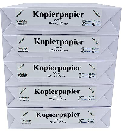 Kopierpapier A4 21 cm x 29,7 cm, 2500 Blatt | Papier Druckerpapier Blätter Zettel Schreibpapier