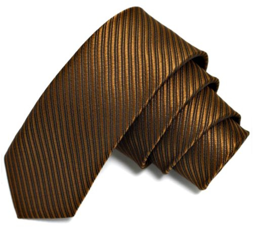 GASSANI Braune schmale dünne 5cm Krawatte gestreift | Skinny Herrenkrawatte Braun zum Sakko Anzug | Schlips Binder einfarbig mit Streifen