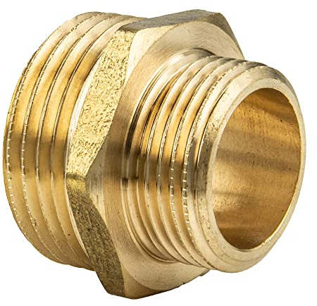 tecuro Doppelnippel reduziert, beidseitig Außengewinde G 1/2 x 1 Zoll, Messing blank CW617N warmgepresst, erfüllt die Trinkwasserverordnung 50930-6