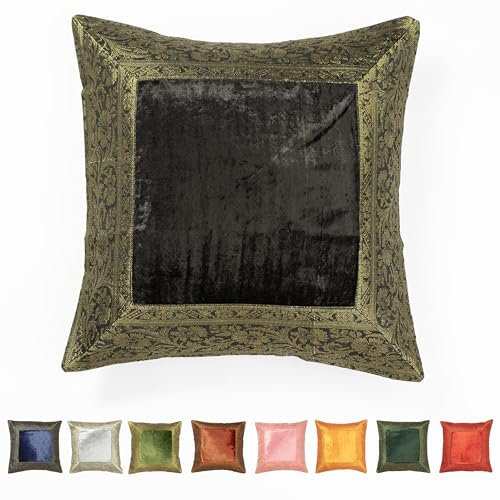 Aga´s Own - Orientalischer Kissenbezug aus Samt Brokat & Reiner Baumwolle - Luxus Kissenbezüge in 17 Farben & 8 Größen - Orient Kissenhülle - Kissenbezug Samt Brokat & Baumwolle (40 x 40 Schwarz)