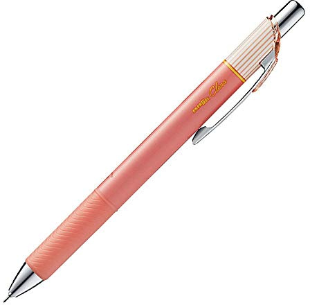 Pentel EnerGel Clena Retractable Liquid Gel Pen, Micro Fine Point 0.5mm Needle Tip, Red Ink, Salmon Pink Body (BLN75L-B)