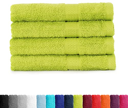 BaSaTex - Handtuch Set für Haushalt & Gäste 4er Pack - Frottee-Handtücher mit Aufhängeschlaufe aus weicher Baumwolle in 50x100cm- Waschtücher für Bad Öko-Tex Made in Green - Apfelgrün