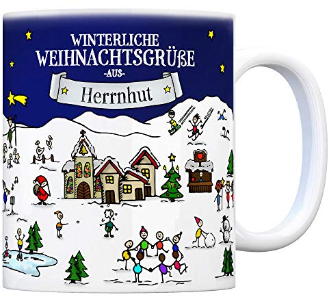 trendaffe Herrnhut Weihnachten Kaffeebecher mit winterlichen Weihnachtsgrüßen - Tasse, Weihnachtsmarkt, Weihnachten, Rentier, Geschenkidee, Geschenk