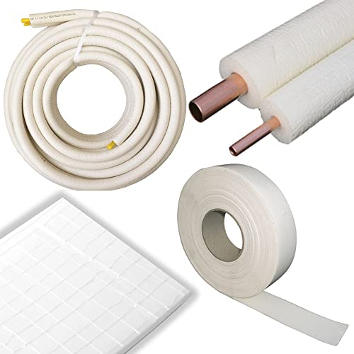 20m Doppel-Kältemittelleitung 1/4 & 3/8 Zoll, (NEW LINE inklusive 10 m Klebeband), 1 mm Kupferrohrdicke, 6mm Isolierschicht BL-S1-D0, EN 12735/1 konform