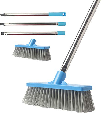 KMAKII Floor Scrub Brush, Push Broom with Long Handle -45 Stiff & Soft Brush,Cleaning Brush for Patio, Bathroom, Garage, Kitchen, Wall, Swimming Pool, Tiles