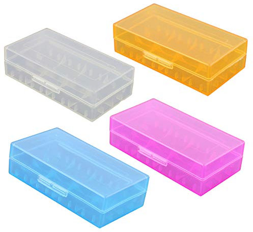 4 Stück Bunte Hartplastik Akku Batterie Aufbewahrungsbox Organizer Akkubox Schutzbox Battery case Transportbox für 18650/16340 / CR123A Batterien (Blau, Pink, Weiß, Orange)