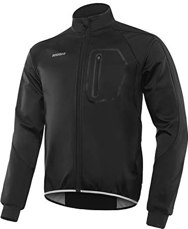BERGRISAR Herren Fahrradjacke Softshell Thermo Wasserdicht Atmungsaktiv Rennrad MTB Jacke BG011 Schwarz XX-Large