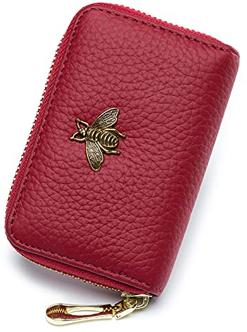 imeetu Porte-Cartes RFID pour Femme en Cuir Fin avec 12 emplacements pour Cartes et 2 Larges emplacements pour espèces (Petit, Rouge)