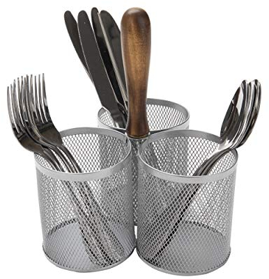 Mind Reader Utensil Holder, Silverware Organizer, Caddy, Cutlery Holder, Kitchen, Metal Mesh, 7.5 L x 7.5 W x 9.75 H, Silver