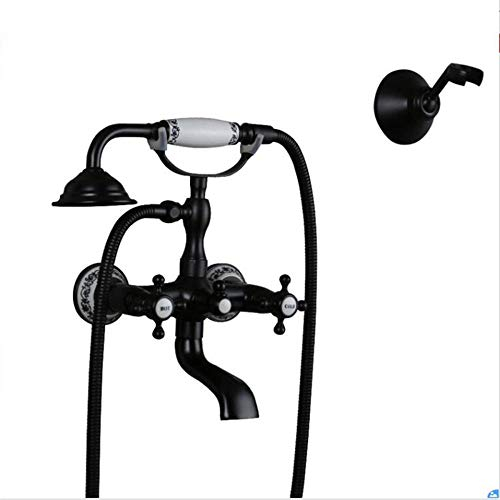 Duschset Regendusche Badewannenarmatur Schwarz Retro mit Handbrause Zweigriff Wasserhahn Bad Badewanne