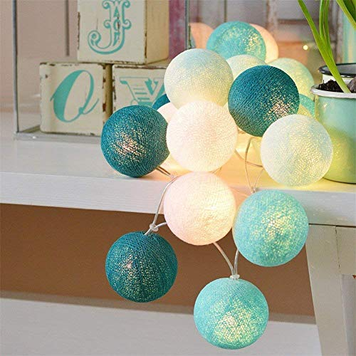 Ciskotu Lichterketten Inne Batterie, 3.8M Lichterkette Lampions 20 LED, Cotton Ball Lichterkette Kugeln für Kinderzimmer Weihnachten Party Garten Terrasse (Grün)