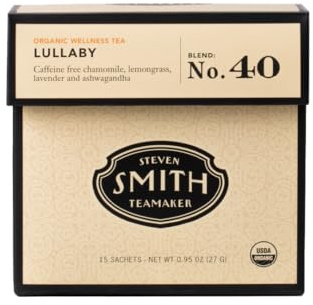 Steven Smith Teamaker Lullaby No. 40, Chamomile, Lemongrass, Lavender, Ashwagandha, Caffeine-Free, Organic Relaxing & Bedtime Wellness, Sugar-Free, Herbal Tea Bags, 15 Sachets, 0.95oz each
