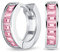 Orecchini a cerchio Huggie Kpop classici da sposa con taglio baguette CZ incastonati a canale per donne e uomini, simulato tormalina rosa zirconia cubica in argento sterling .925