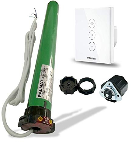 PALMAT - Smart-Paket Vorhangschalter mit Rollladenmotor - Sprachsteuerung, Rohrmotor Für Motortüren, Rollläden oder Jalousien-Schalter, Kompatibel mit Alexa Google Home mit App (60 SW/ 65 Kg, Weiß)