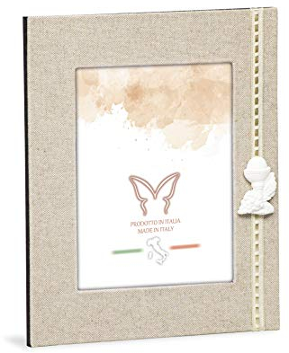 Mareli Cornice Portafoto Prima Comunione da Tavolo, Tessuto e Legno, Beige, Adatta a Foto 13x18