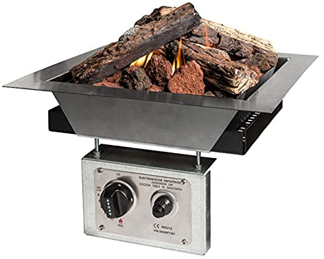MANIA Feuertisch Einbaumodell für den Garten - Gas Feuerstelle ohne Rauch, Funken, Glut & Asche - Gaskamin Outdoor mit 6,5 kW quadratisch 39 x 39 x 23,3 cm - Gasfeuerstelle Terrassenkamin Kaminfeuer