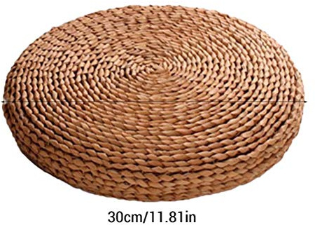 Yusat Coussin rond en paille, tapis de tatami de sol rond et épais, pour la maison, le fitness, le yoga, la méditation, le coussin de sol, tapis de yoga en paille, kaki 40 x 40 cm