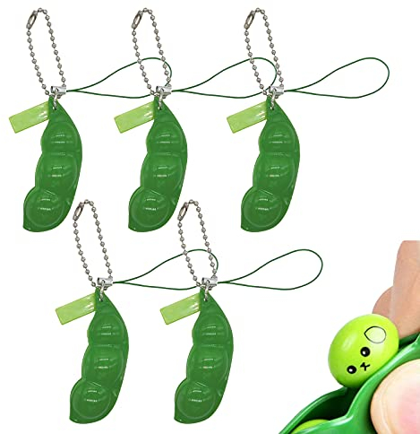 Lahviuu Pop It Porte Clef,5 Pcs Haricot Porte-clés Anti Stress Fidget Toy, Popit Squishy Fidgets Fidjet Toys pour Enfants Adluts, Petit Pois Poppit Porte Clefs