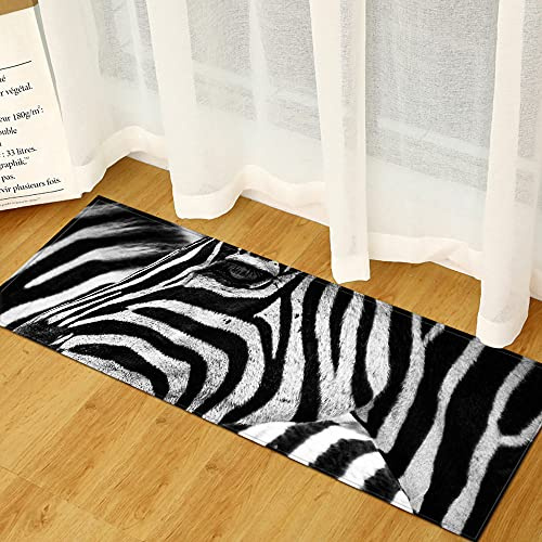 MNJLB Läufer Flur Teppich - Tiere Indoor Langer Rutschfester Gummirücken-Wohnzimmer-Läufer-Teppich-3D-Gedruckter Schwarz-Weiß-Zebra Maschinenwaschbarer Läufer-Teppich Für Küche Waschküche,60 × 180