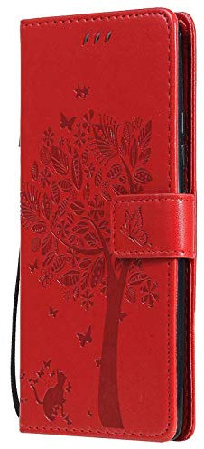 GOKEN Hülle für Oppo A16 / Oppo A54s / Oppo A16s, Schutzhülle Case Cover TPU PU Flip Leder Brieftasche Handytasche mit Kartenfächer Standfunktion, Klapp Handyhülle Geprägt Muster, Rot