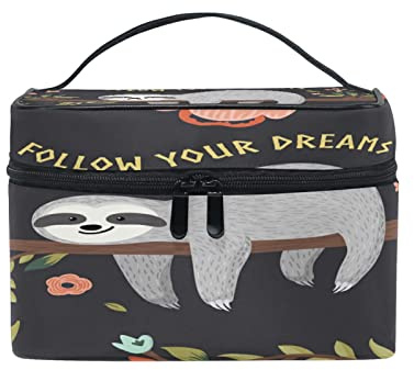 Kosmetiktaschen Organizer Tasche Blume Tier Faultier Zitat Follow Your Dream Make-up-Tasche Reise Reißverschluss Kosmetiktasche mit Griff Make-up Aufbewahrungstasche für Mädchen Frauen