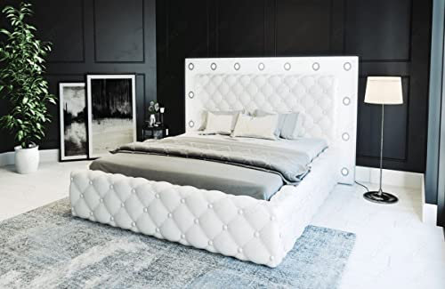 Sofa Dreams Boxspringbett Alessandria Lederbett mit LED Beleuchtung Bett in den Größen 140x200 160x200 180x200 200x200 200x220 (140 x 200 cm, Weiß)