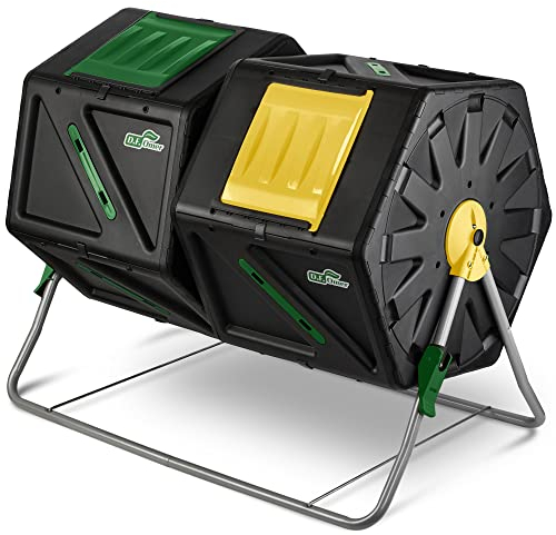 Grand Composteur de Jardin à Double Chambre DF OMER - Composteur Rotatif à Haut Volume, résistant, Toutes Saisons, avec 2 Portes coulissantes (2-27.7gal/105L)