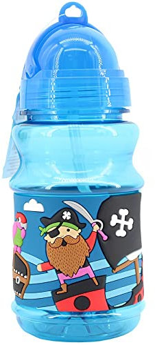 PLUS HOME Botella Agua con nombre Pirata para niños, 100% a prueba de fugas, sin BPA, 350 ml, para guardería, colegio, viajes y deporte Regalo de Niños 5-10 años para Colegio Cumpleaños(350ML)