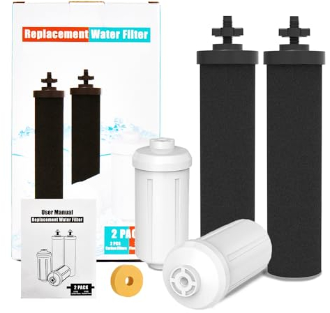Gunneran Berkey Lot de 4 filtres à eau gravité de rechange, 2 filtres à charbon noir et 2 filtres au fluorure blanc, compatibles avec purificateurs Berkey
