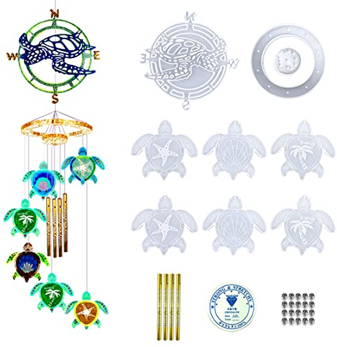 DeryArcle 33 Stück Silikonformen Epoxidharz Windspiel, Schildkröte Gießformen Windspiele, Harzformen Windglocke, Resin Wind Chime Mold für DIY Basteln Anhänger Heim Dekoration (Windspiel Formen)