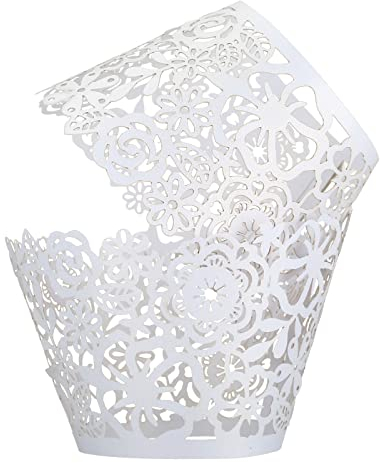 GWHOLE Pirottini Cupcake Bianchi 50 pz Pirottini Muffin, Pirottini Carta Cupcake di Involucri di Carta per Cupcake in Filigrana di Pizzo per Decorazioni Matrimonio, Compleanni, Feste 22 x 5.5 cm