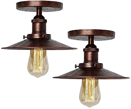 HTRUIYATY 2 Stück Vintage Regenschirm Deckenleuchte Industrielle Retro Deckenlampe E27 Eisenkunst Copperhead Lampenschirm Küche Loft Bar Esszimmer Beleuchtung Rostfarbe 22 cm