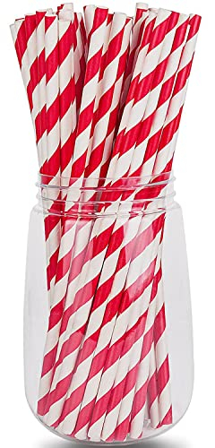 Trimming Shop 250 Pack Paper Straws Drinking for Parties Drinking Cocktail Disposable Red & White Striped Drinking Party for Birthday, Wedding Party