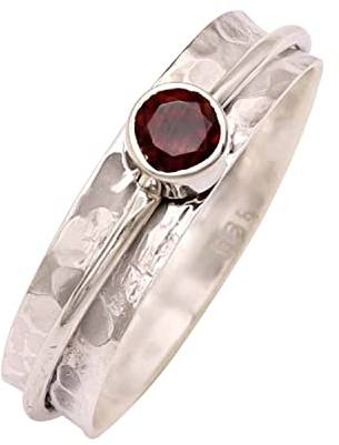 Goyal Jewels Granat Edelstein Silber Ring Massiv 925 Sterling Silber Spinner Meditation Ring Alle Größen Männer Frauen Ring Geschenkartikel Aussage Handgemachter Schmuck GESR152 (58 (18.5))