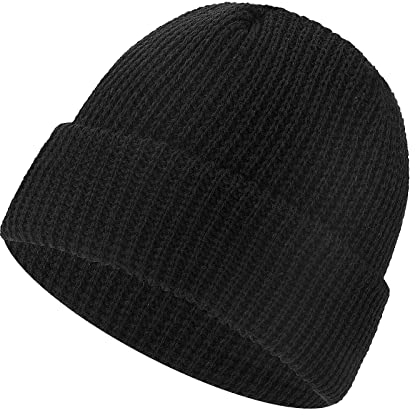 Sibba Unisex Beanie Hat Soft Lightweight Winter Knit Caps Cuffed Warm Windproof Skull Cap for Men Women Black