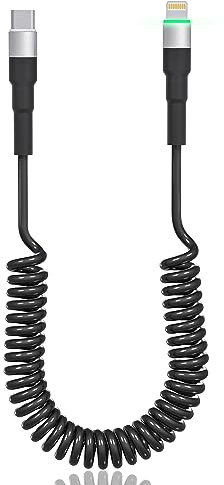 KETAKY Plus Coiled USB C to Lightning Cable MFi Certified & CarPlay Compatible Spring Retractable iPhone Charging Cord 20W PD Fast Charge | Data Sync for iPhone 14|13|12|11 Pro|X|iPad|iPod