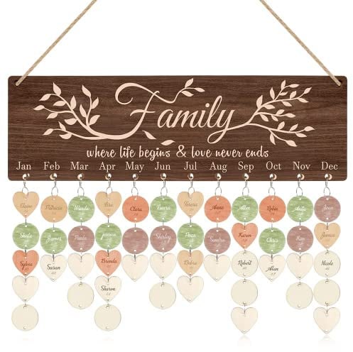 CHDITB Vintage-Familien-Erinnerungstafel (40,6 x 12,7 cm), rustikale Geburtstagserinnerung, mit 100 Holzanhängern, DIY-Kalenderschild, Geschenk für Freund/Mutter/Oma