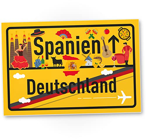 DankeDir! Spanien Deutschland Ortsschild - Schild 30 x 20 cm - Geschenk Idee Gutschein Reise Urlaub Reisegutschein Männer & Frauen Geldgeschenk Abschiedskarte Geschenkidee Deko Karte