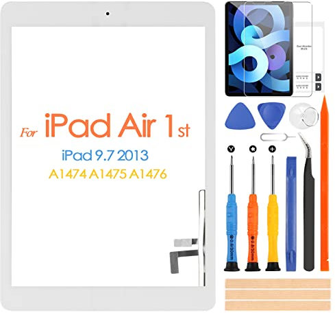 Pantalla Táctil para iPad Air 1st Generación iPad 5, Digitalizador Pantalla Táctil para iPad5 9.7 A1474 A1475 A1476, Pantalla con Botón de Inicio, Incluye Herramientas de reparación (no Pantalla LCD)