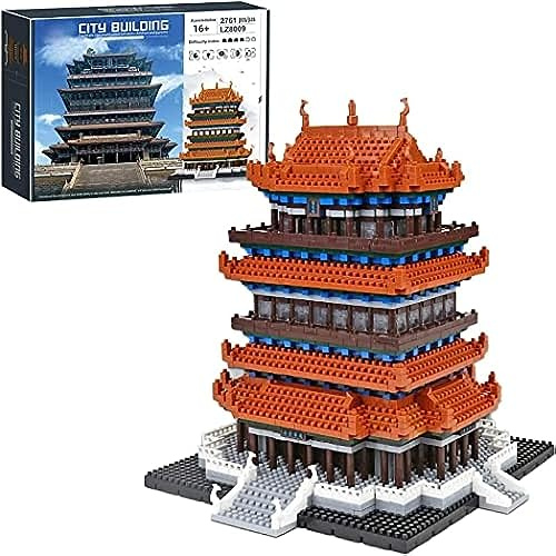 Tirff Modular Haus Bausteine, 2761 Klemmbausteine Chinesischer Alter Palast Architektur ModellBausatz, MOC 3-Schichten Guanque Turm Bausteine Bauset Konstruktionsspielzeug Nicht Kompatibel mit Lgo