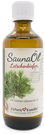 SaunaÖl Latschenkiefer (100ml) für Saunaaufguss mit würzigem Latschenkiefer-Duft Sauna Aufgussmittel mit ätherischen Ölen ZirbenFamilie - bekannt aus dem Fachhandel & der Hotellerie