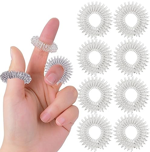 8 Stück Akupressur Ringe Set, Akupressurring für Finger Massage Ring Arthroroller Anti Stress Sensorische Fingermassagering, Massageringe für Stress Reduzierstück und Förderung der Durchblutung